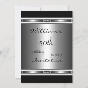Invitation Élégante Argent Noir 50e Anniversaire
