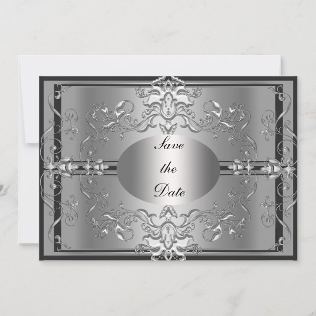 Invitation Élégante Argent pour Sauvegarder la Dat (Devant)