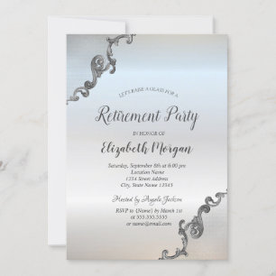 Invitation Élégante Argent Retro Bordure Argent Retraite