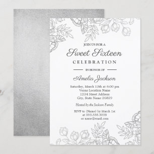 Invitation élégante argentée vintage florale pour