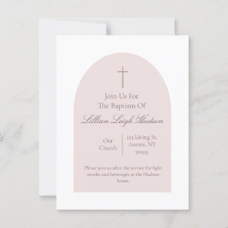 Invitation élégante au baptême rose | Minimaliste