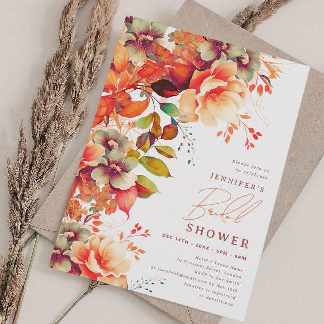 Invitation Élégante automne automne automne Fête des mariées  (Elegant Fall Autumn Floral Bridal Shower Invitation)