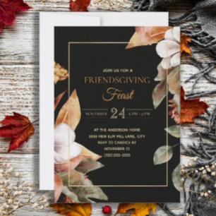 Invitation Élégante automne Feuilles Black Friendsgiving Fête