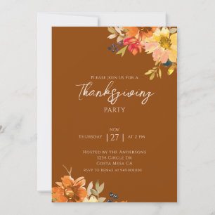 Invitation Élégante Automne Floral Thanksgiving Party