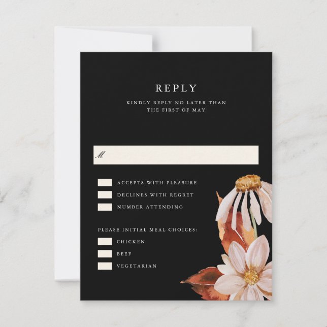 Invitation Elégante Automne Floral Wedding RSVP Reply Card (Devant)