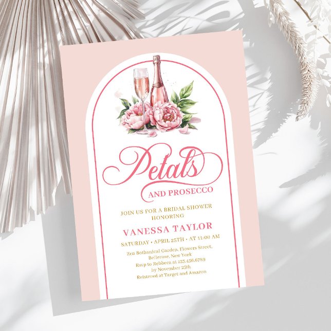 Invitation élégante aux pétales et prosecco rose g (Elegant petals and prosecco blush gold invitation)