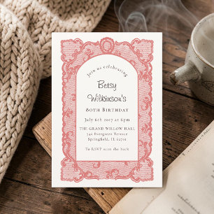 Invitation élégante avec cadre en dentelle pour 80