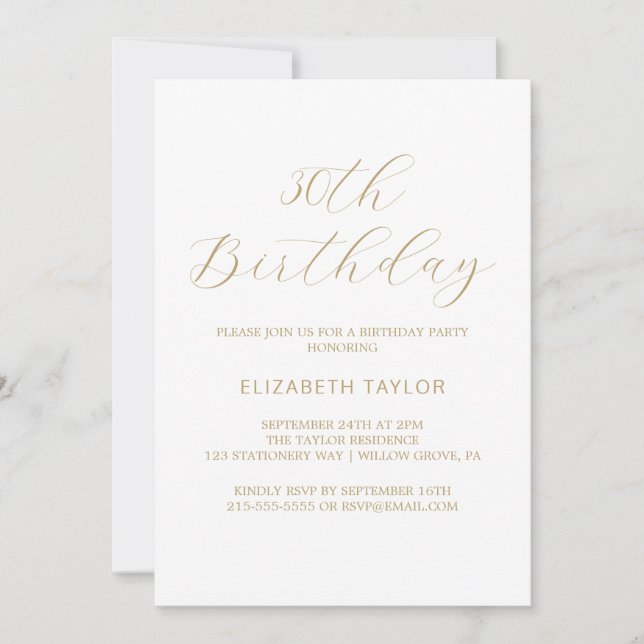 Invitation élégante avec calligraphie dorée pour 3 (Devant)
