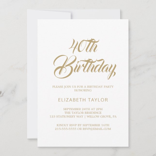 Invitation élégante avec calligraphie dorée pour 4 (Devant)