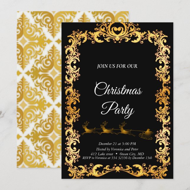 Invitation élégante avec étoiles à paillettes noir (Devant / Derrière)