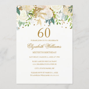Invitation élégante avec fleurs dorées pour 60e an