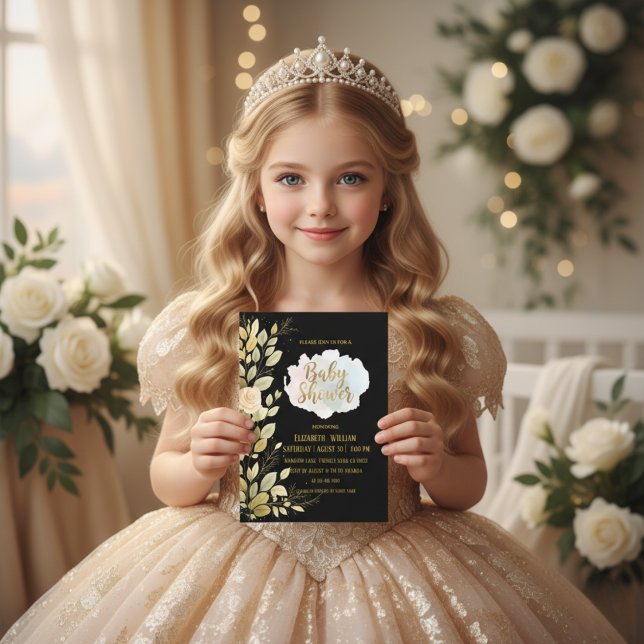 Invitation élégante avec motif floral doré pour Ba (Créateur téléchargé)