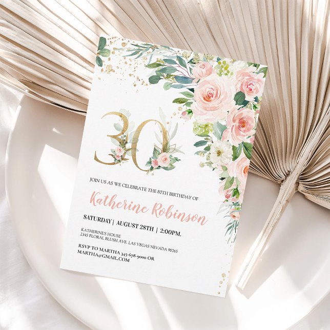 Invitation élégante avec motif floral pour son 30e (Créateur téléchargé)