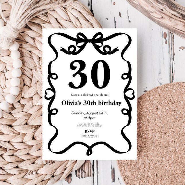 Invitation élégante avec nœud noir pour 30 ans (Créateur téléchargé)