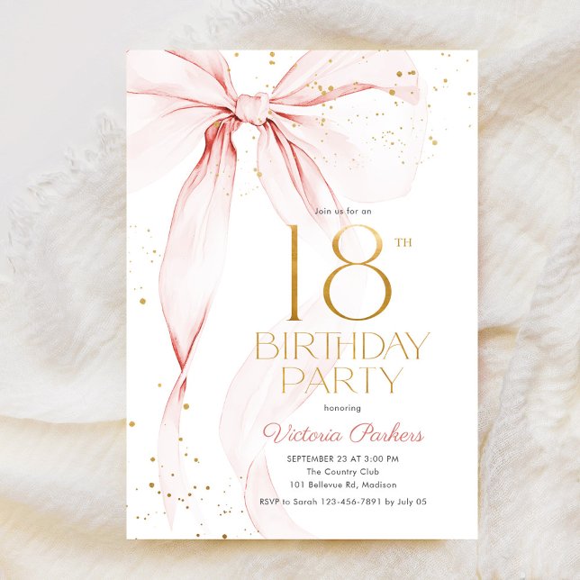 Invitation élégante avec ruban rose pour 18e anniv (Créateur téléchargé)