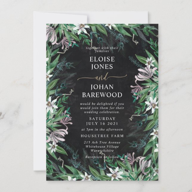 Invitation élégante avec une bordure florale de ca (Devant)
