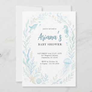 Invitation Élégante Baby Shower Aquarelle Bleue Sous l'Océan
