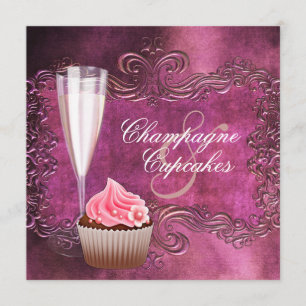 Invitation Élégante Baby Shower au Champagne et Cupcake