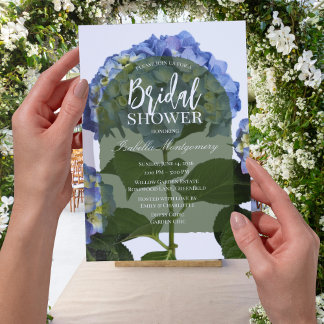 Invitation Élégante Baby Shower Bleu Hydrangea Minimaliste