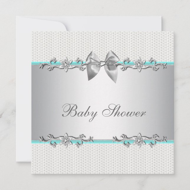 Invitation Élégante Baby Shower Bleu sarcelle et Gris (Devant)