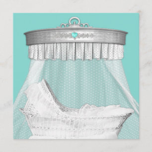 Invitation Élégante Baby Shower Bleu Turquoise et Argent