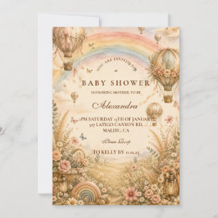 Invitation Élégante Baby Shower Bohème Arc-en-Ciel