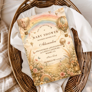 Invitation Élégante Baby Shower Bohème Arc-en-Ciel