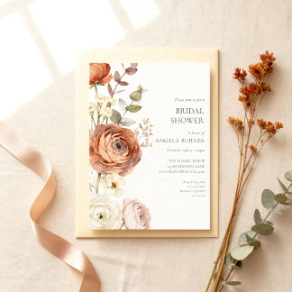 Invitation Élégante Baby Shower Botanique Automne Rouille Abr
