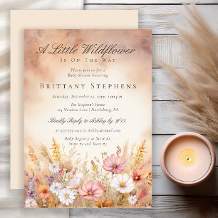 Invitation Élégante Baby Shower Champêtre de Fleurs Sauvages