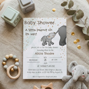 Invitation Élégante Baby Shower Éléphant Dessiné à la Main