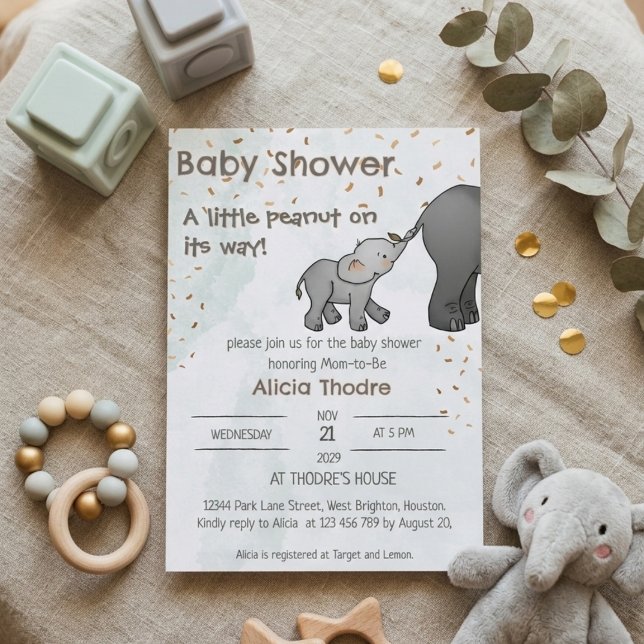 Invitation Élégante Baby Shower Éléphant Dessiné à la Main (Créateur téléchargé)