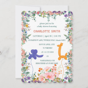 Invitation élégante baby shower éléphant girafe safari ballon