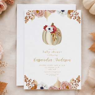 Invitation Élégante Baby Shower Fleurie de Citrouille de Styl