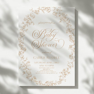 Invitation Élégante Baby Shower Fleurs de Rosier Art en Ligne
