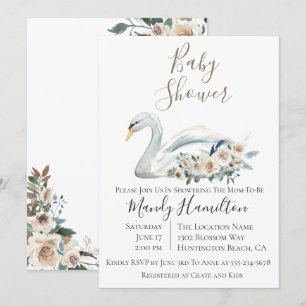 Invitation élégante Baby shower floral de cygne