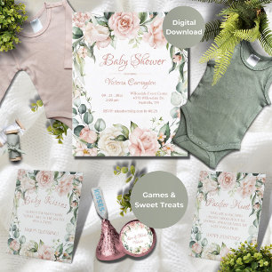Invitation Élégante Baby shower Floral Rose