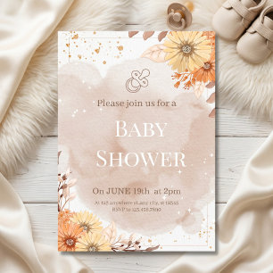 Invitation Élégante Baby Shower Florale Beige