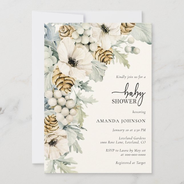 Invitation Élégante Baby-Shower Florale Moderne (Devant)