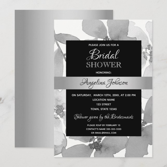Invitation Élégante Baby Shower Noir et Blanc (Devant / Derrière)