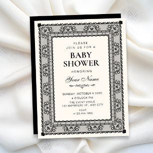 Invitation élégante baby shower noir et blanc