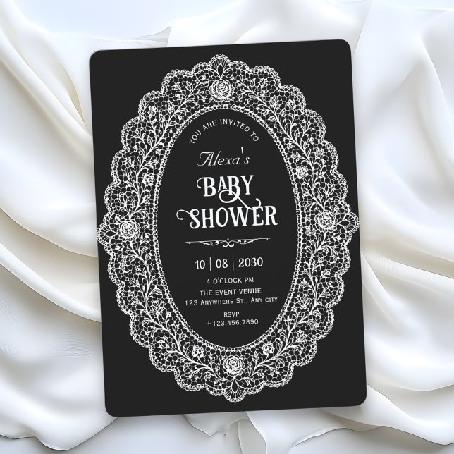 Invitation Élégante baby shower noire (Créateur téléchargé)