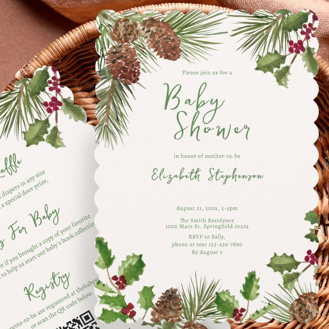 Invitation Élégante Baby Shower recto-verso avec verdure hive (Créateur téléchargé)