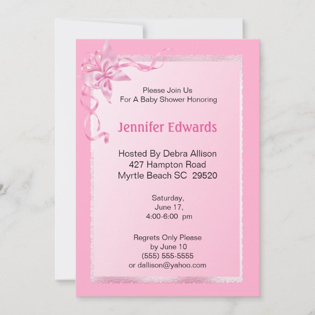 Invitation élégante Baby shower rose (Devant)