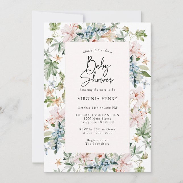 Invitation Élégante Baby Shower Rose (Devant)