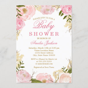 Invitation Élégante Baby shower Rose Rose