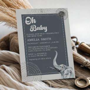 Invitation Élégante Baby Shower Safari Éléphant