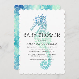 Invitation Élégante Baby shower Seahorse