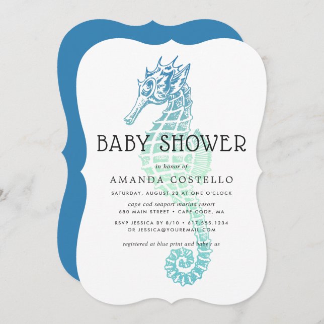 Invitation Élégante Baby shower Seahorse (Devant / Derrière)