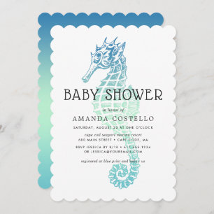 Invitation Élégante Baby shower Seahorse