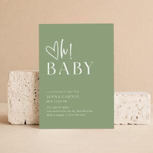 Invitation Élégante Baby Shower Vert Sauge Moderne Oh Bébé